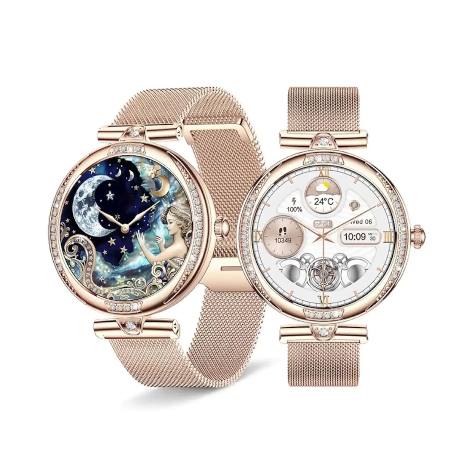 TUTT NX17 Pro Smart Watch for women with rose gold mesh band, moon and digital display design TUTT