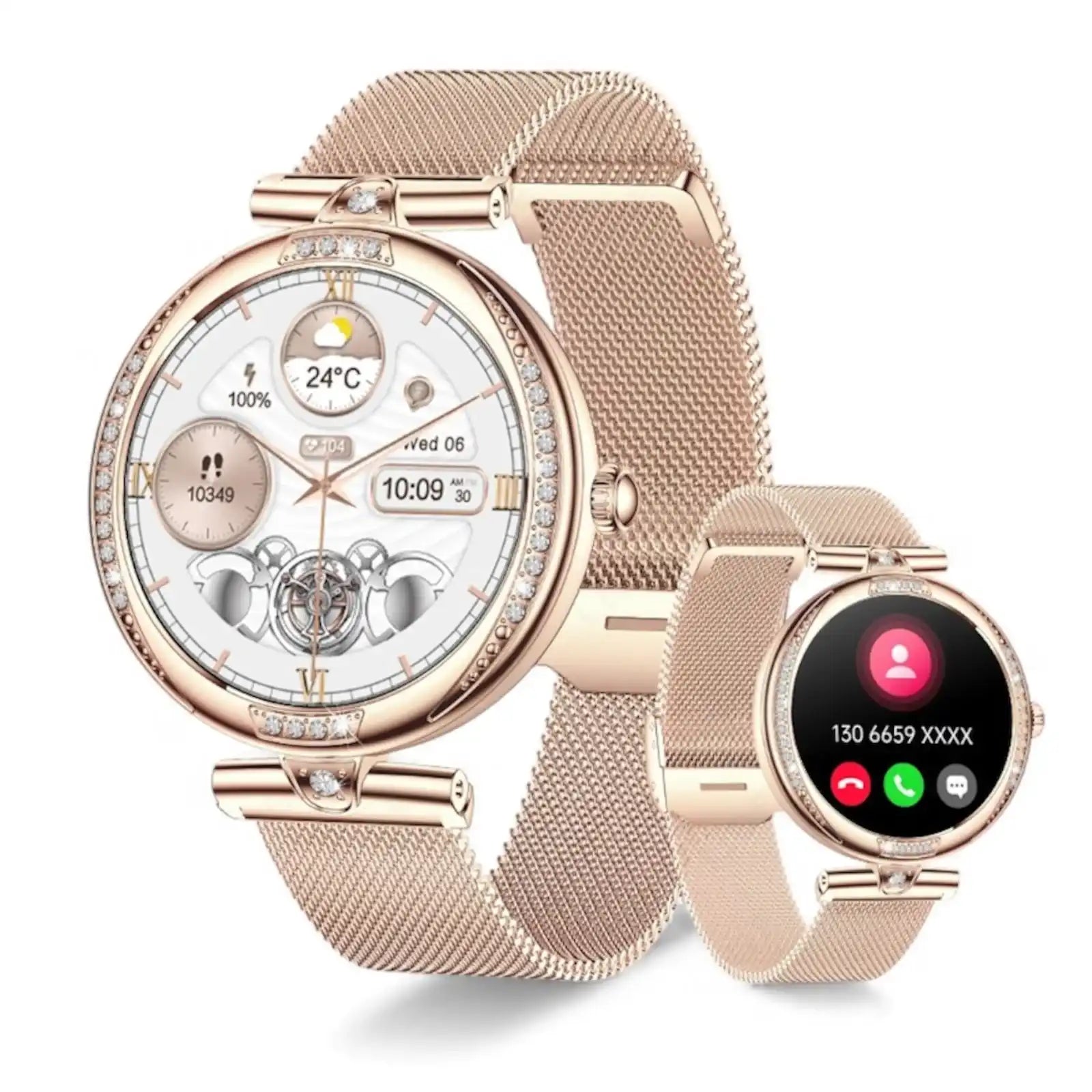 Rose gold TUTT NX17 Pro smart watch for women with mesh band and app display, TUTT