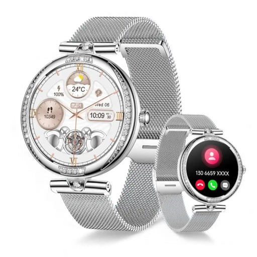 Silver TUTT NX17 Pro smart watch for women with mesh band, health and call display. TUTT
