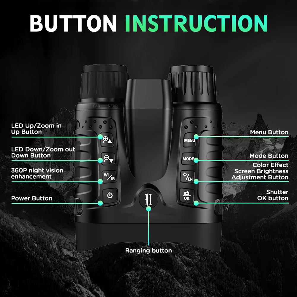 TUTT Infrared Night Vision Goggles Laser Rangefinder Binoculars 4k IP54 32MP 8X Digital Zoom NV2185 Plus