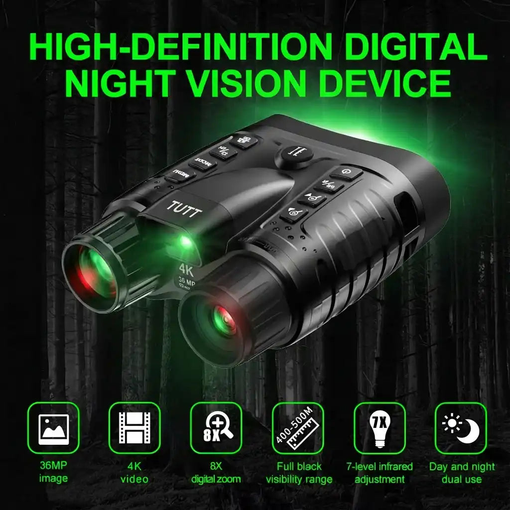 TUTT Infrared Night Vision Goggles Laser Rangefinder Binoculars 4k IP54 32MP 8X Digital Zoom NV2185 Plus