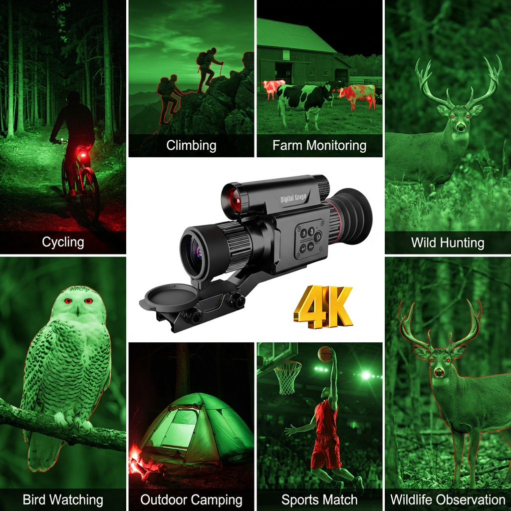 4K night vision scope for cycling, climbing, farm monitoring, wild hunting, bird watching, camping, sports, and wildlife observation, TUTT