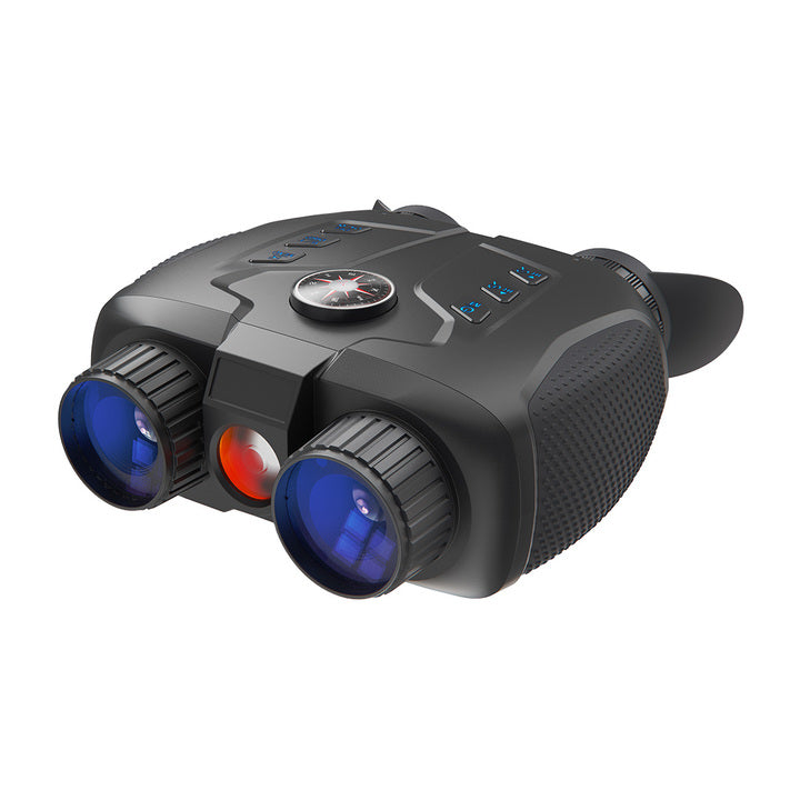 Black night vision binoculars with dual blue-tinted lenses, compass on top, and textured grips for outdoor use TUTT