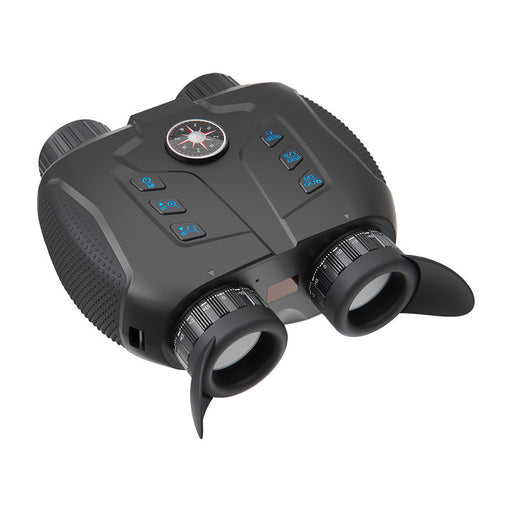 Black night vision binoculars with dual eyepieces, digital controls, and a built-in compass on top, TUTT