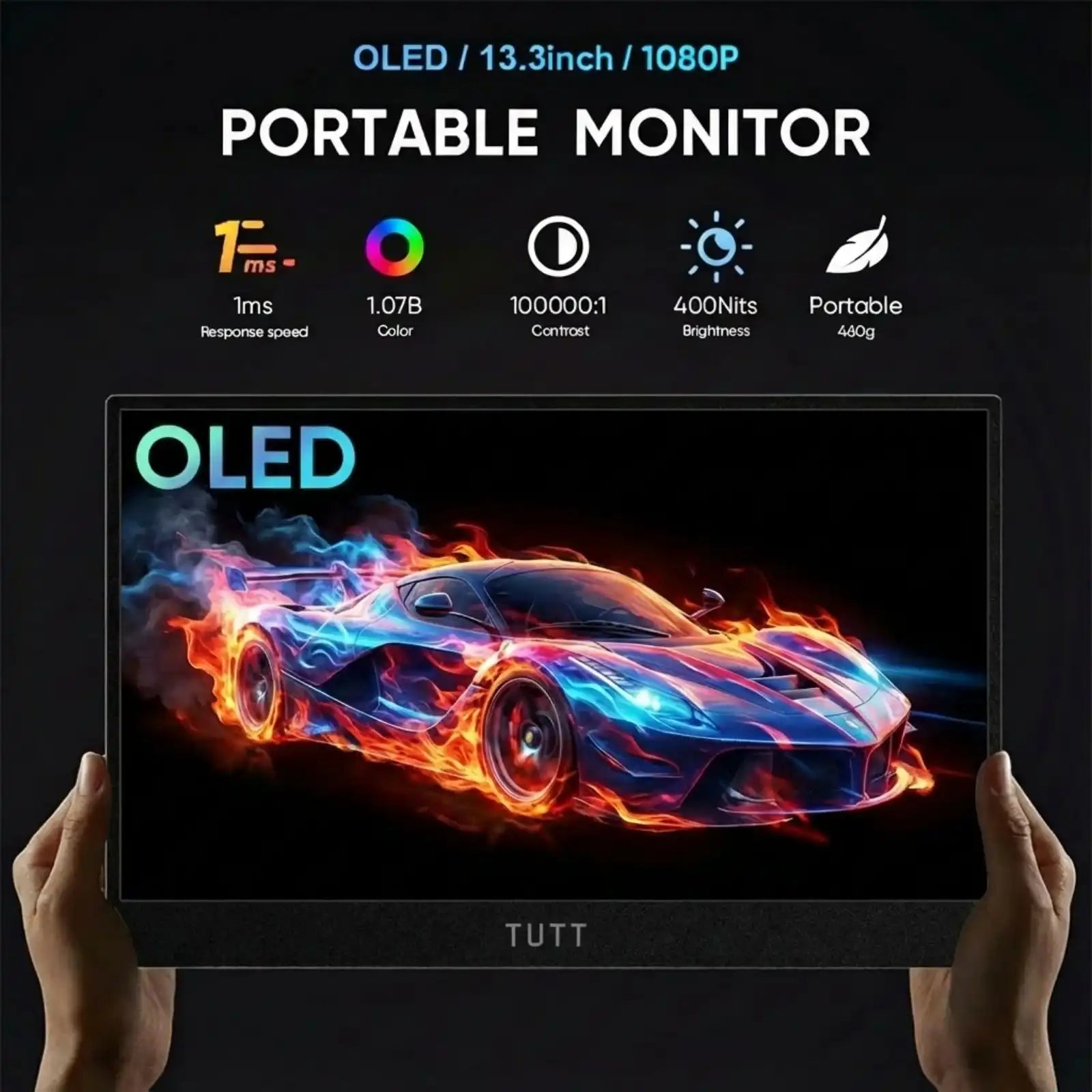 TUTT 13.3" OLED Portable Monitor – FHD USB-C IPS Panel, Screen Extender for Mobile Laptop | OL3