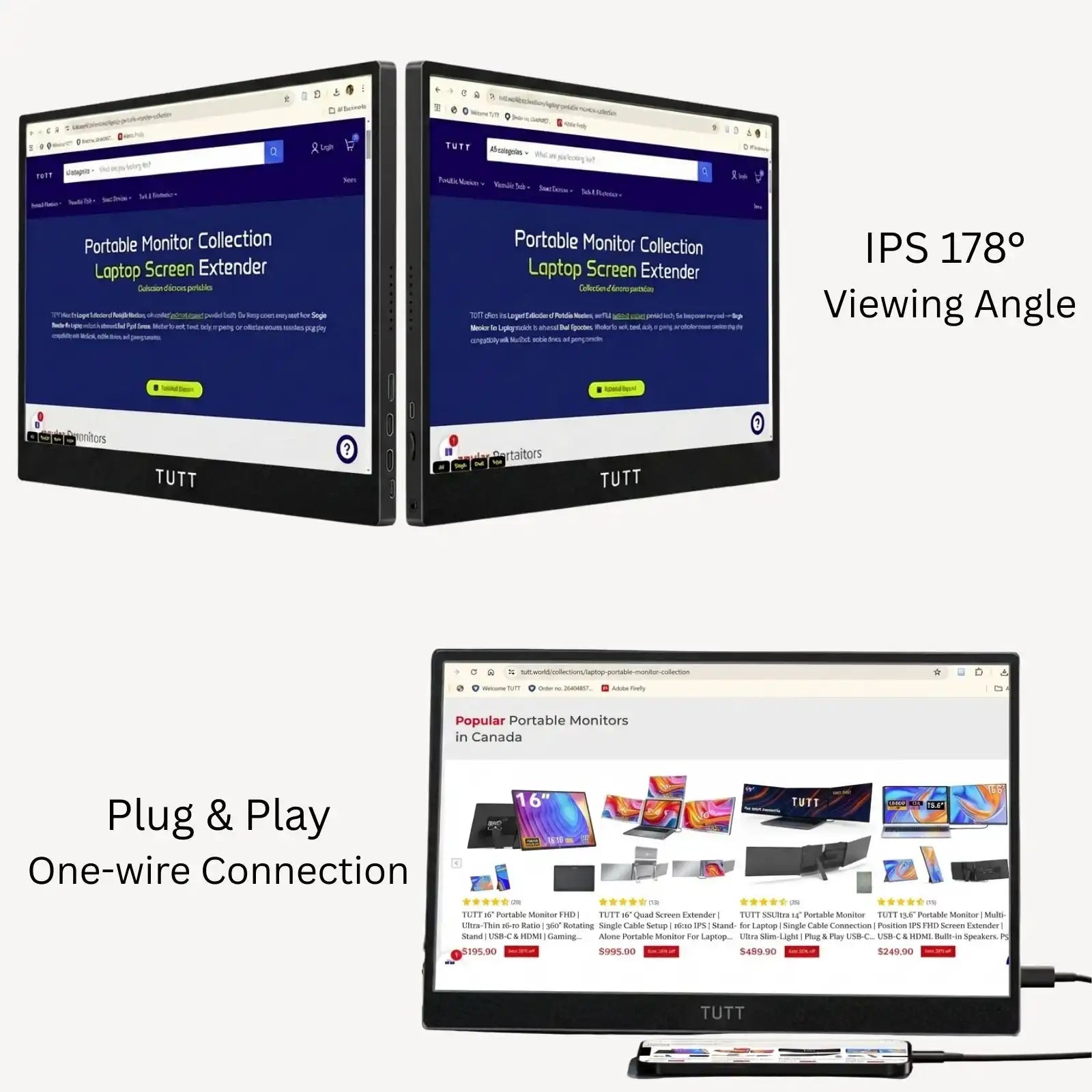 TUTT 13.3" OLED Portable Monitor – FHD USB-C IPS Panel, Screen Extender for Mobile Laptop | OL3