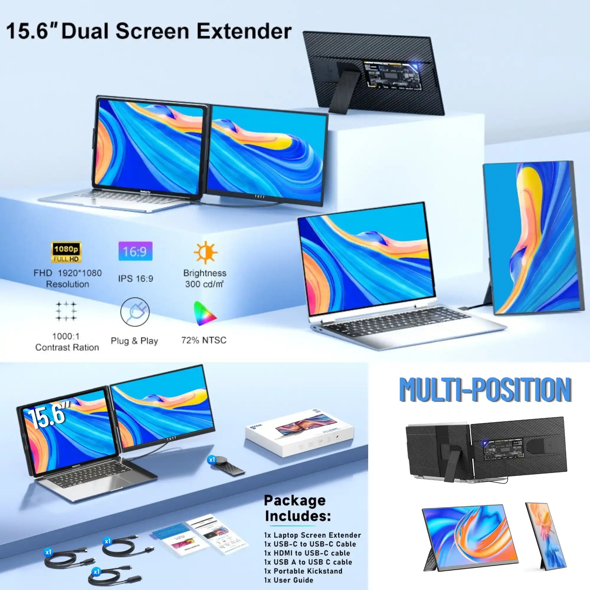 15.6-inch dual screen extender portable monitor for laptops with accessories and setup examples TUTT