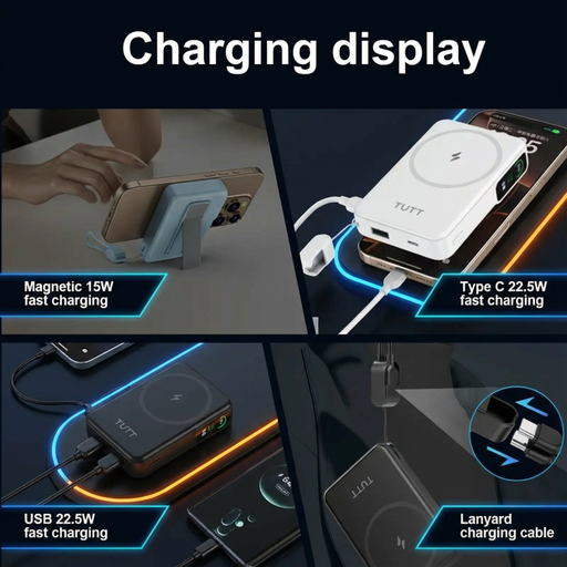 TUTT Power Bank 10000mAh Magnetic Wireless with Self-Wired Stand | PD22.5W & 15W Wireless | C5