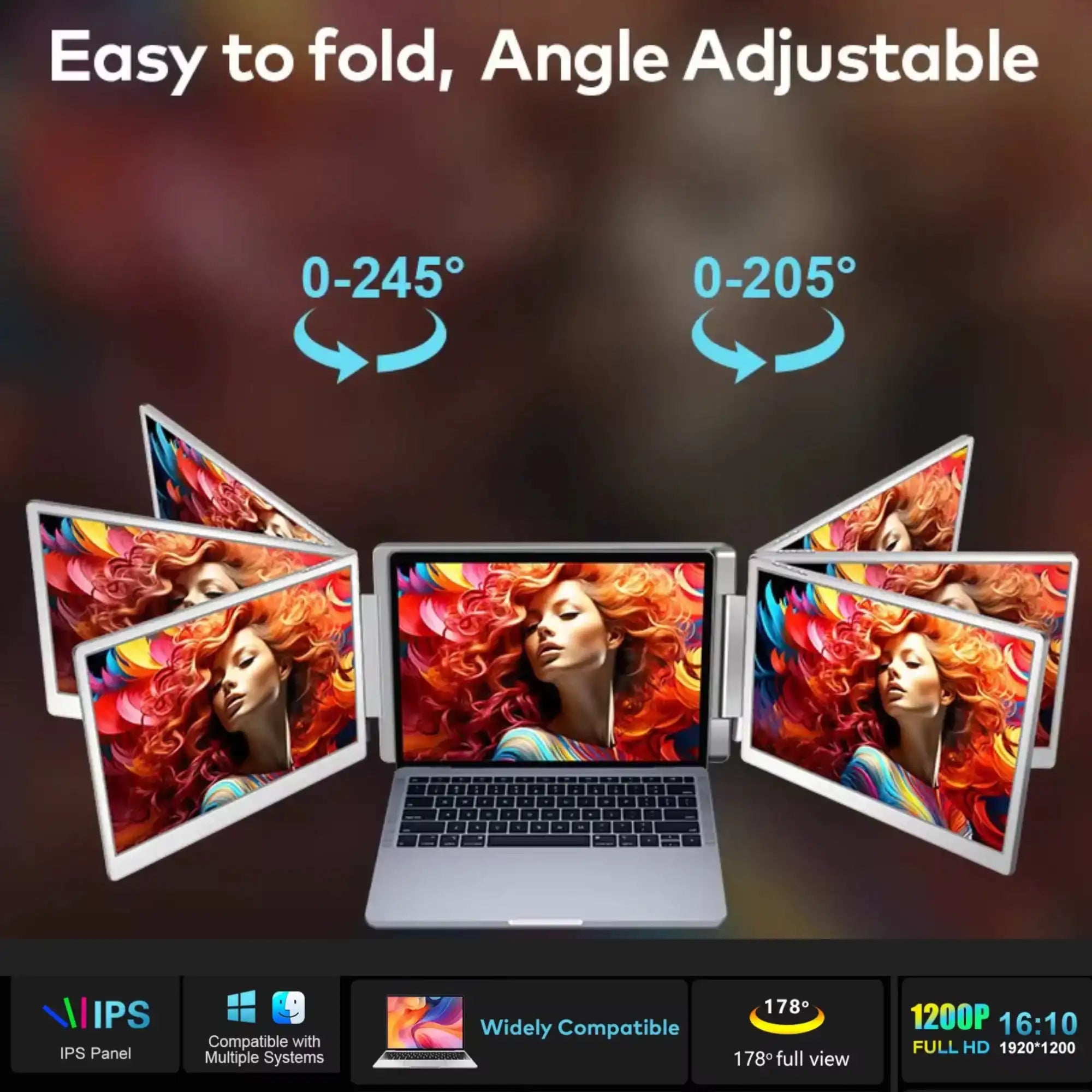Portable laptop monitor with dual adjustable screens, IPS panel, and full HD 16:10 display, TUTT