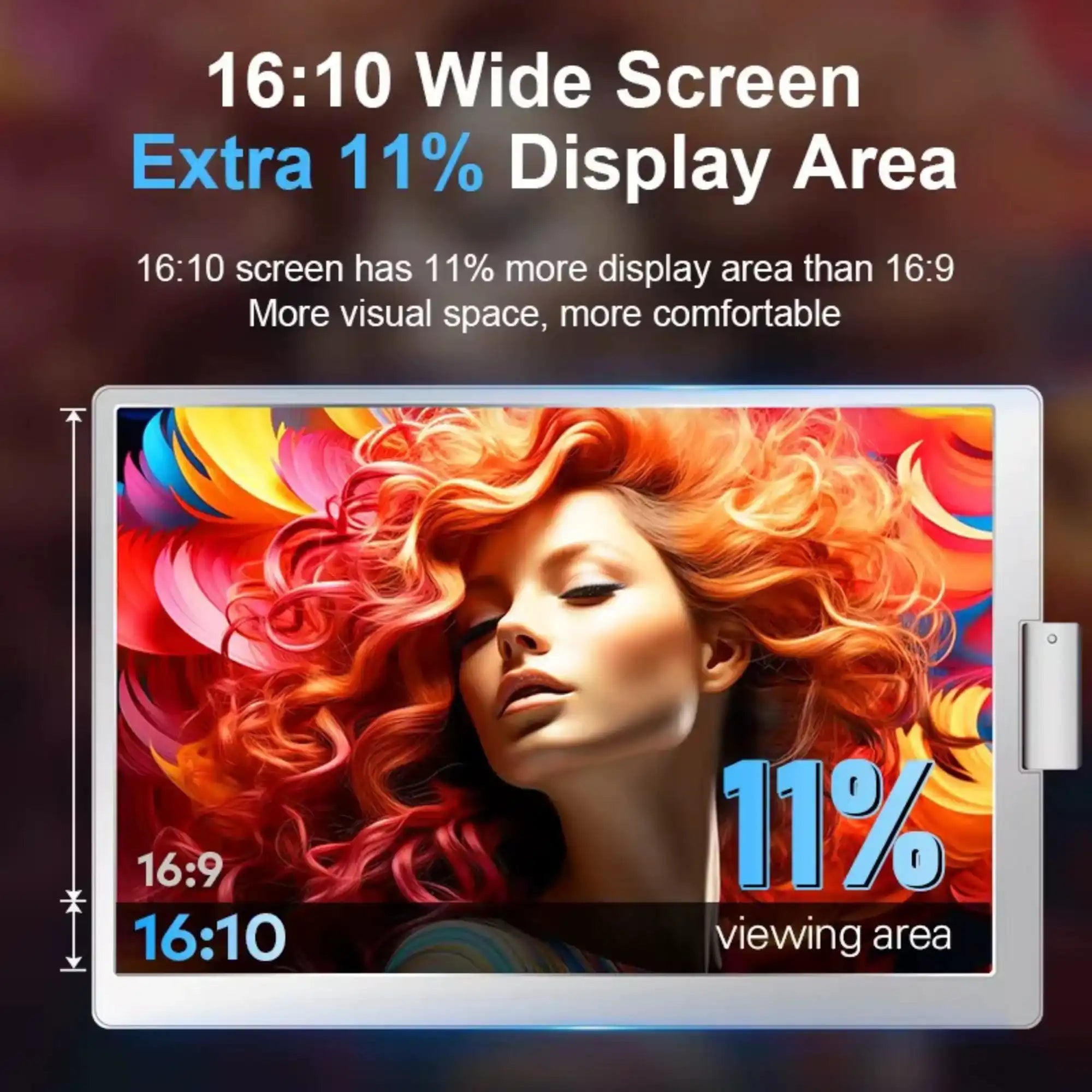 16:10 wide screen portable monitor for laptop showing 11% extra display area, vibrant display, TUTT