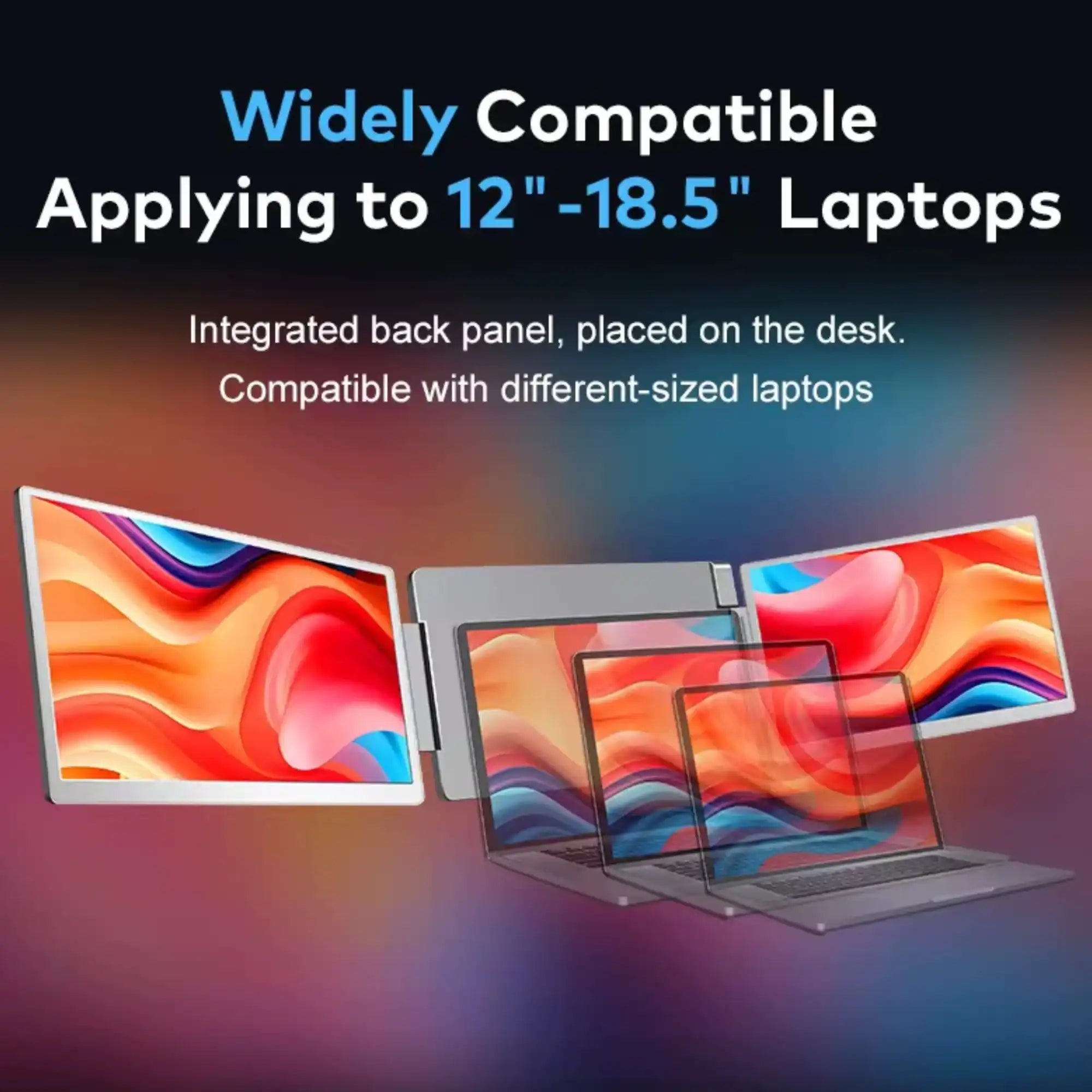 Portable monitor for laptops with dual screens, compatible with 12 to 18.5 inch devices, TUTT