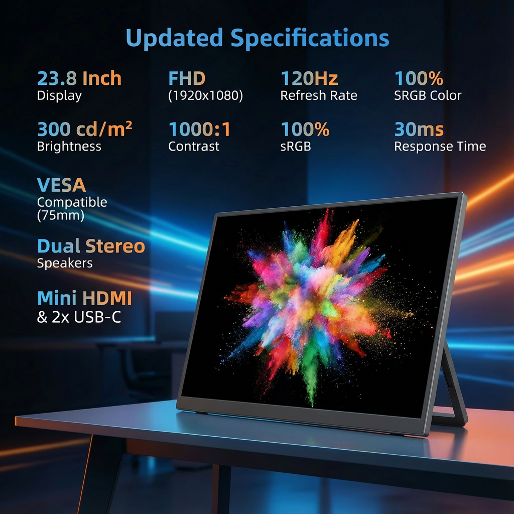 TUTT 23.8” 120Hz FHD Portable Monitor with Built-in Kickstand and VESA Mount S23 (12)