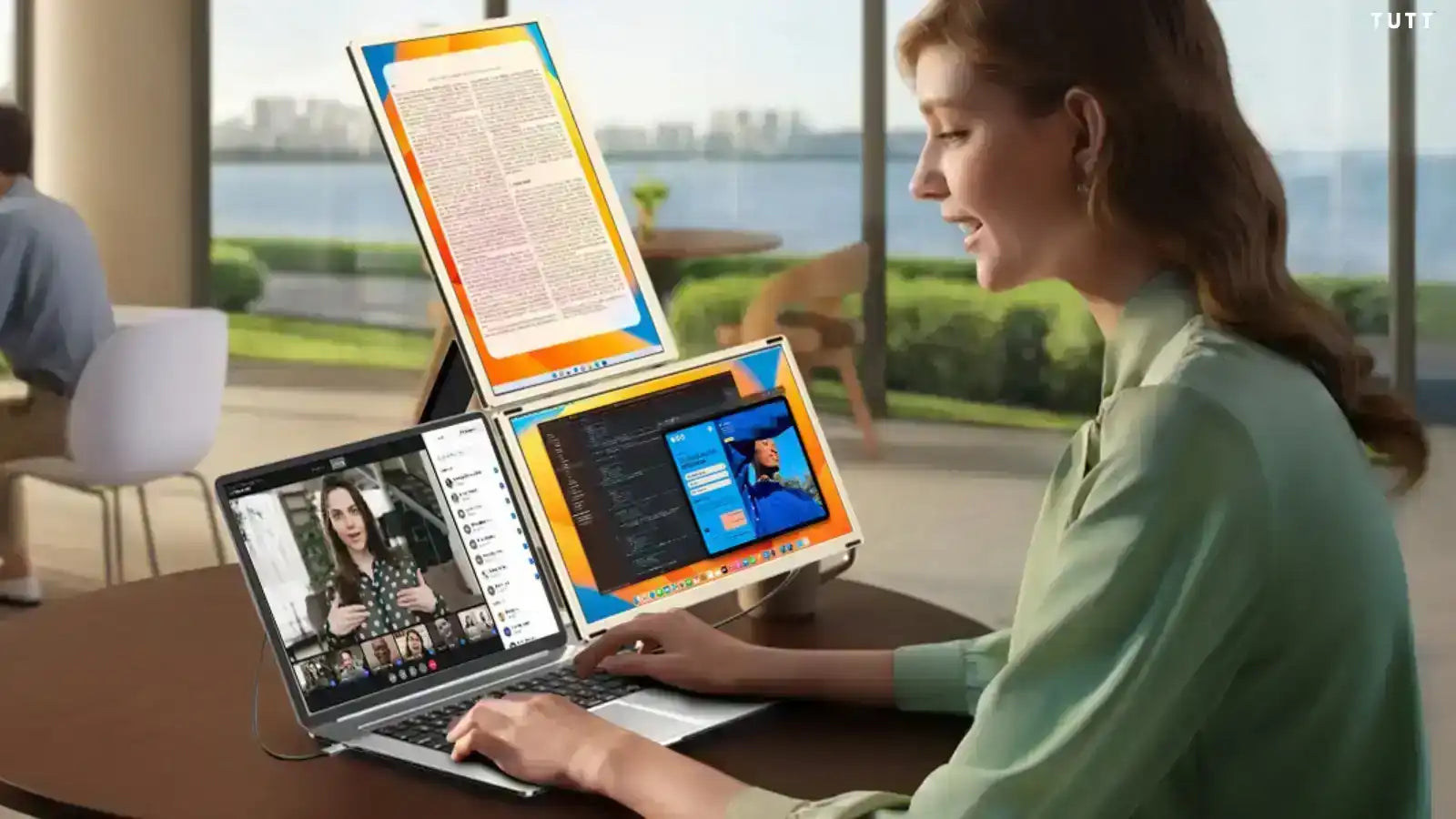 TUTT 16” FHD Portable Monitor 16:10 Aspect Ratio | Triple Laptop Screen Extender | USB-C/HDMI 7 Viewing Modes | All Devices Compatible with Converter Cable (H5 Included) S7 Pro - TUTT