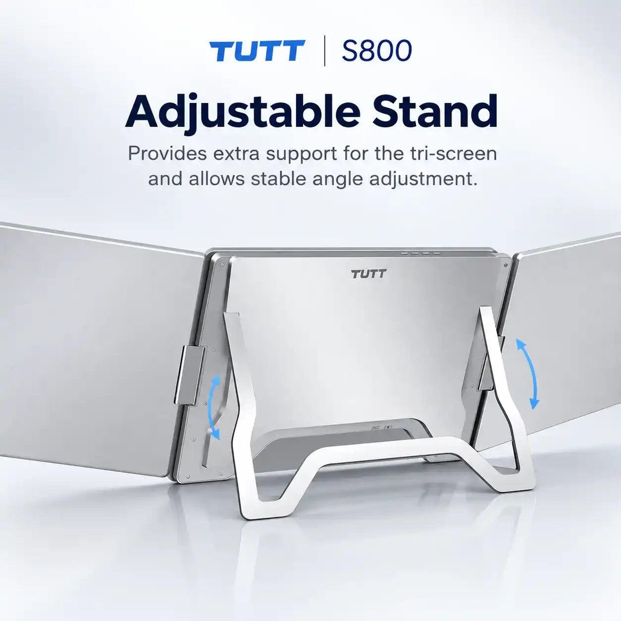 TUTT™ S800 laptop screen extender featuring an adjustable stand for stable angle productivity.