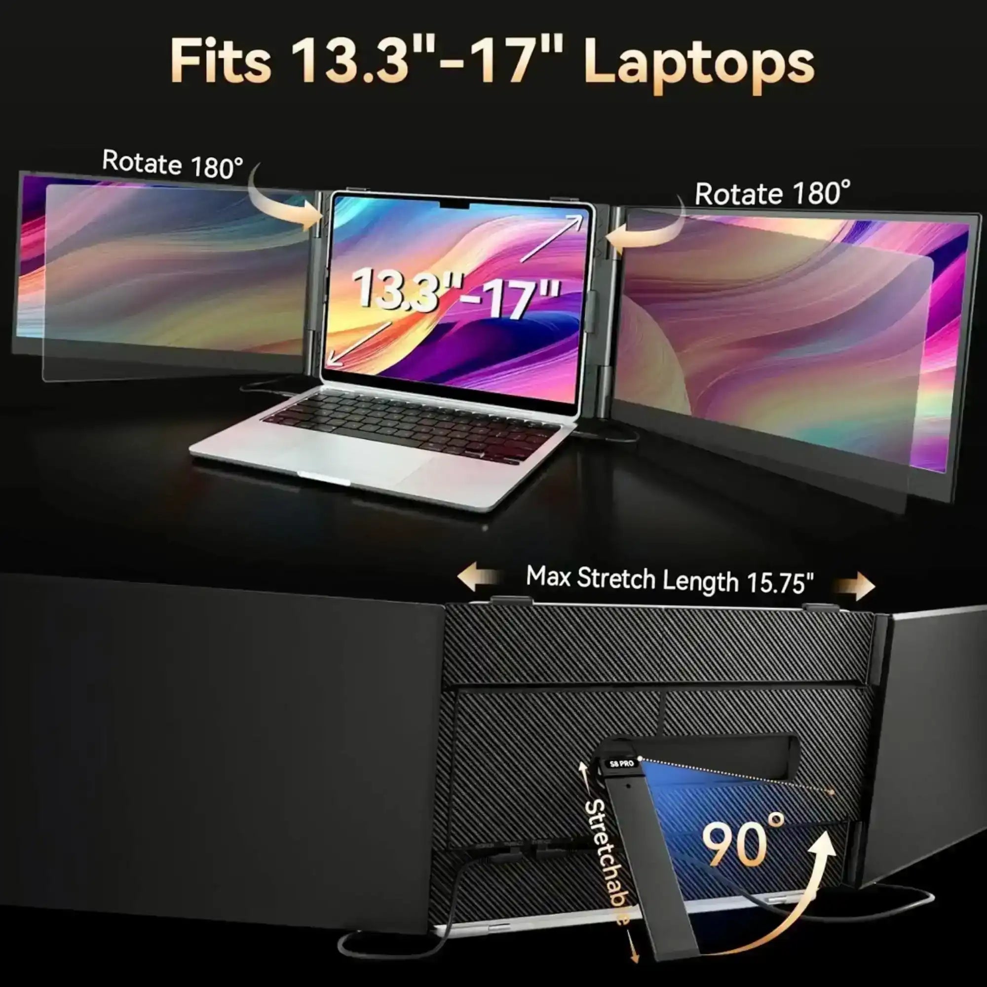 Portable monitor screen extender for 13.3-17 inch laptops, adjustable rotation and stretch, TUTT