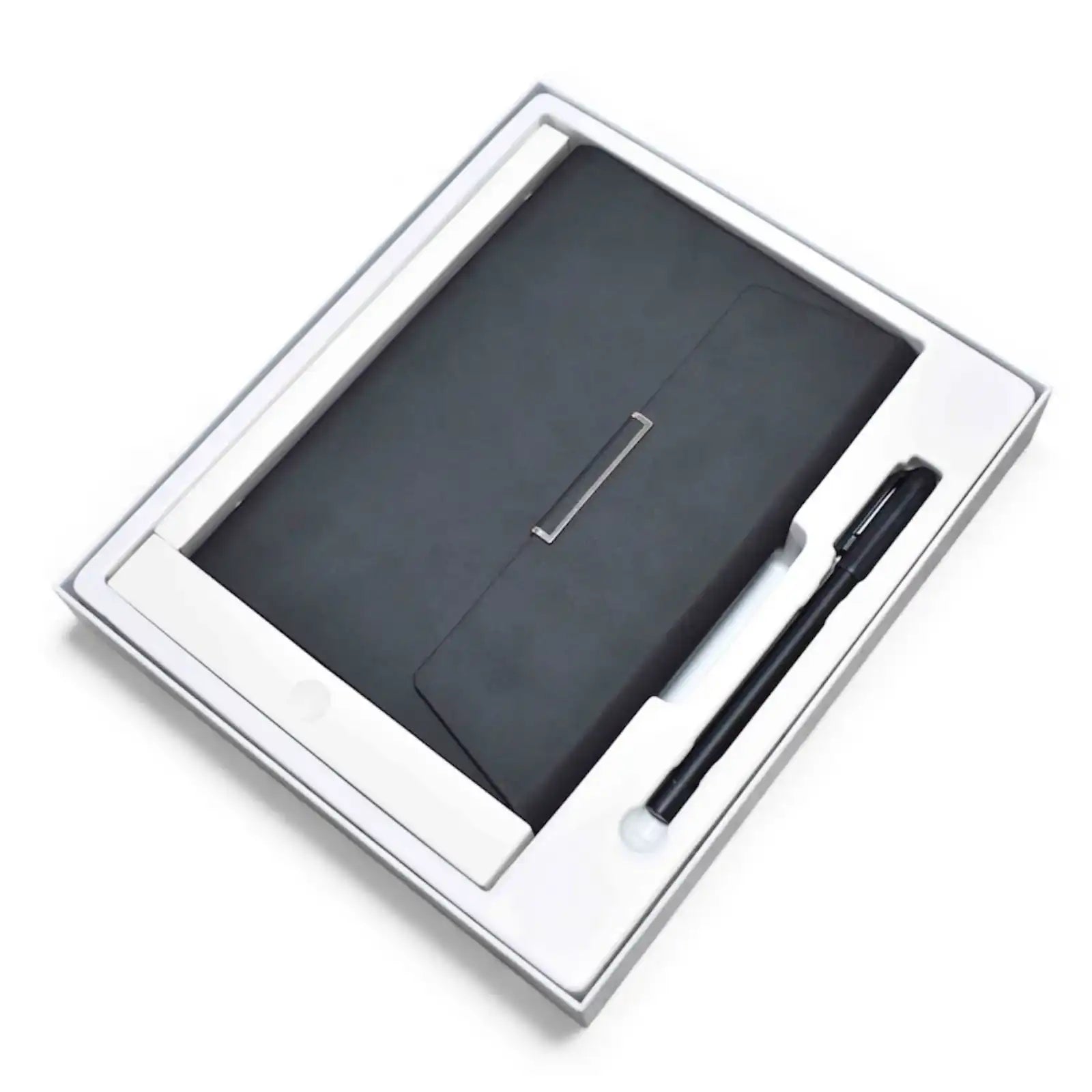 Black leather stylus tablet case with pen in white packaging box, minimalist design TUTT