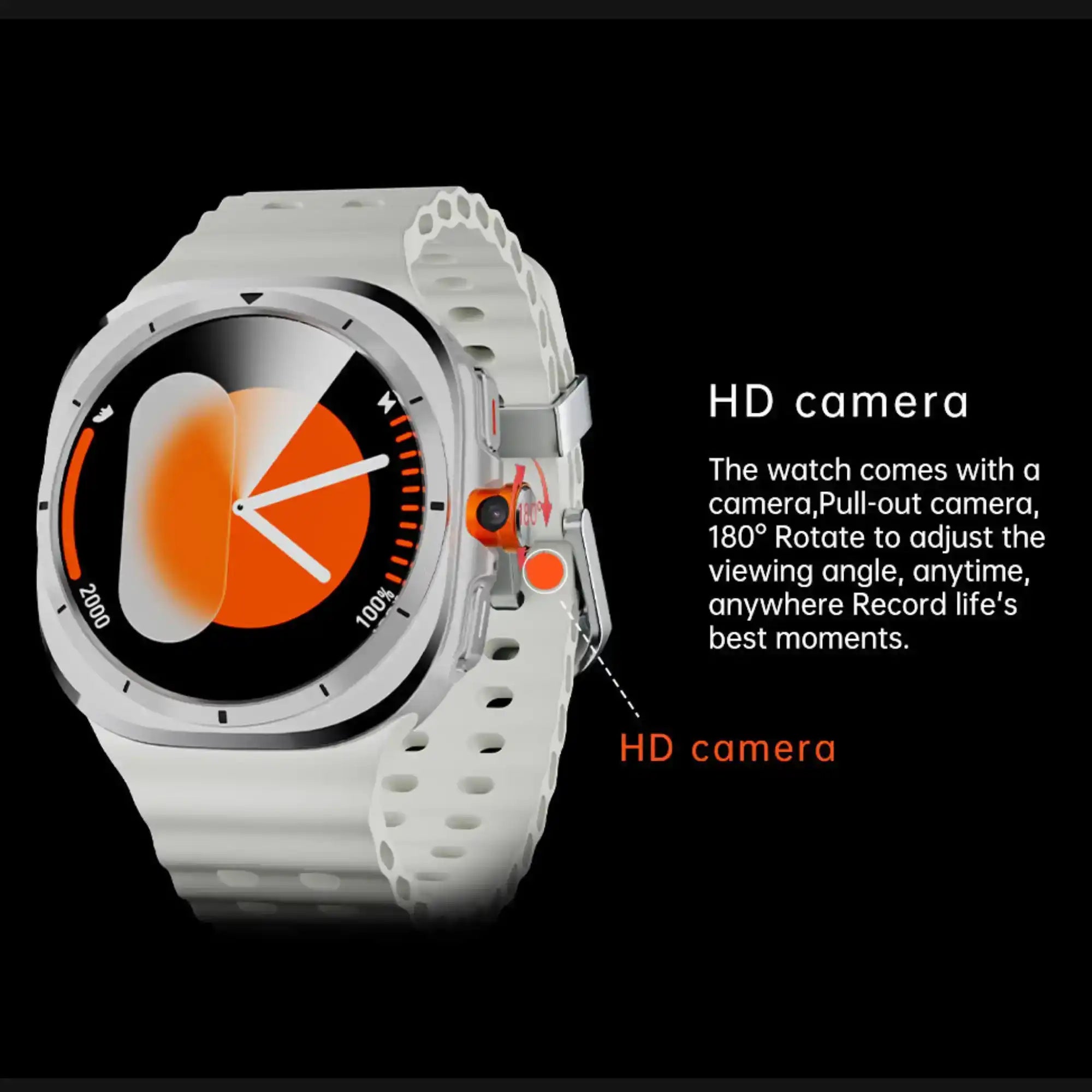 White TUTT U8 4G GPS smart watch with HD camera feature, pull-out, 180° rotating lens TUTT