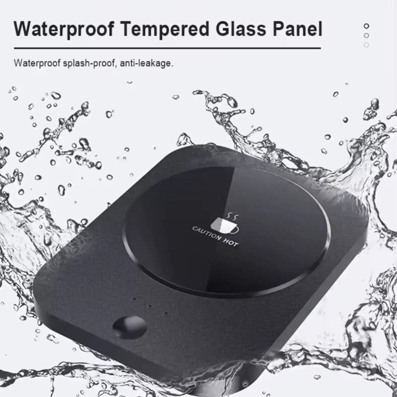 USB coffee warmer with waterproof tempered glass panel splash-proof feature, black design TUTT