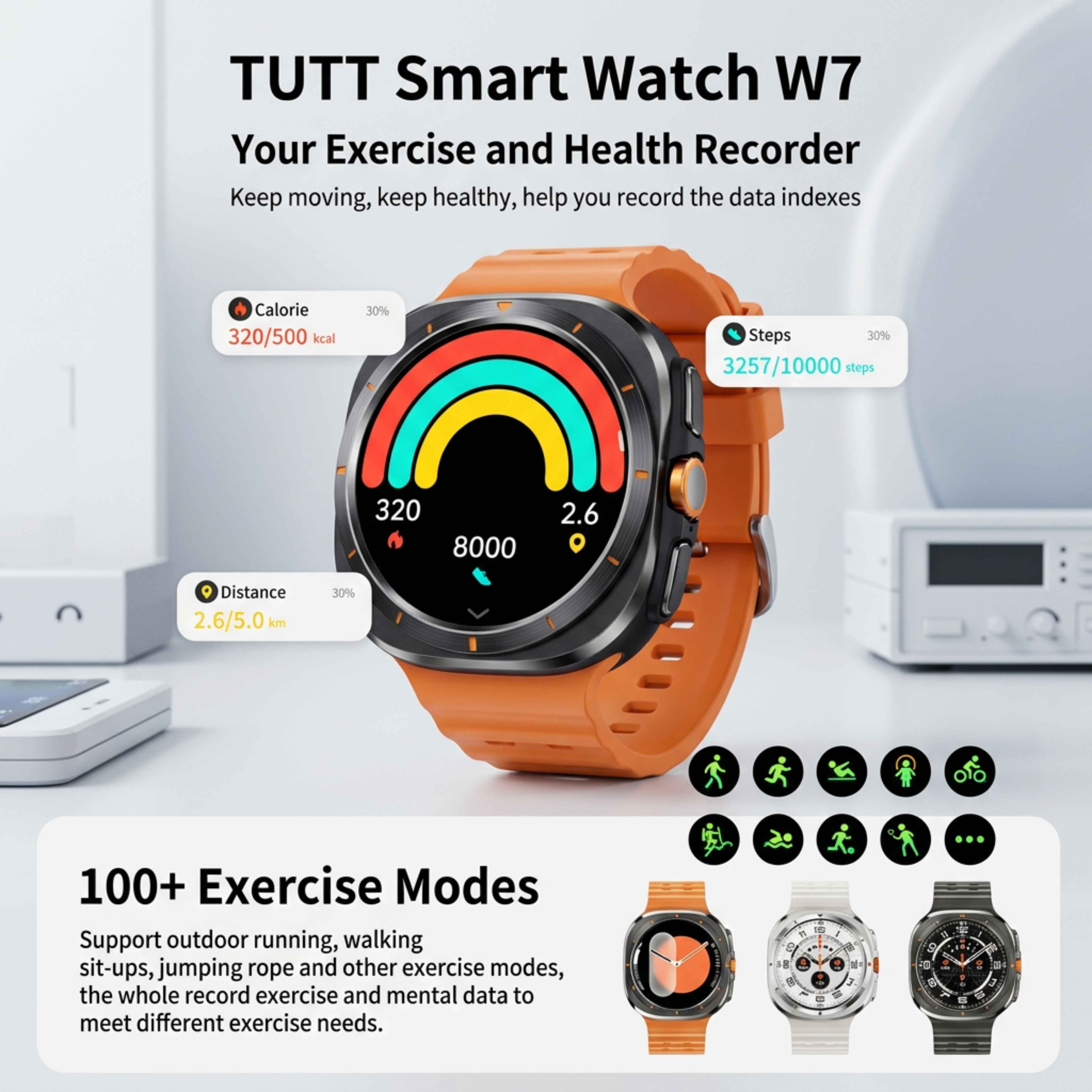 Montre connectée TUTT W7 pour hommes et femmes | Écran AMOLED 1,43" | Montre connectée avancée pour le fitness et la santé 