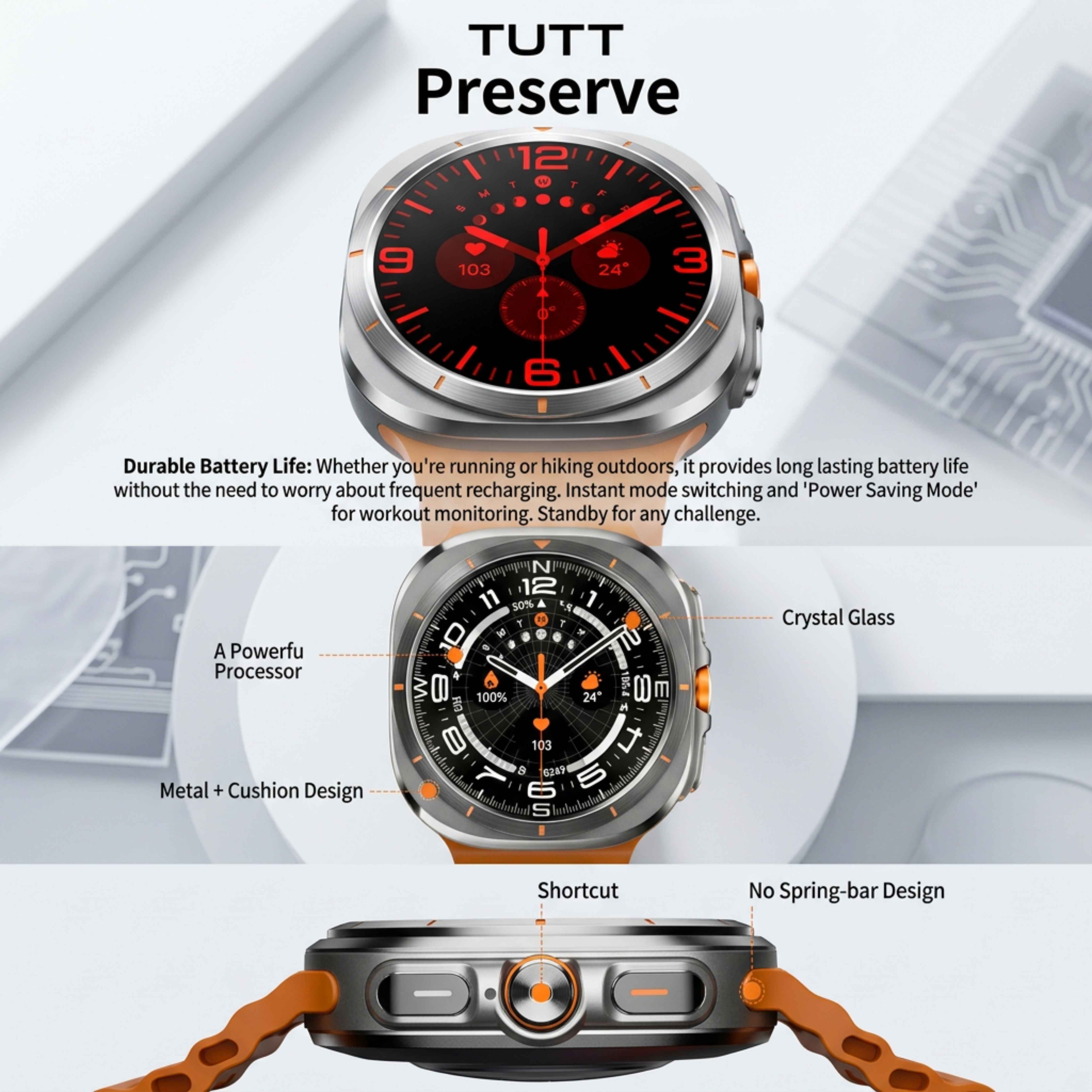 Montre connectée TUTT W7 pour hommes et femmes | Écran AMOLED 1,43" | Montre connectée avancée pour le fitness et la santé 