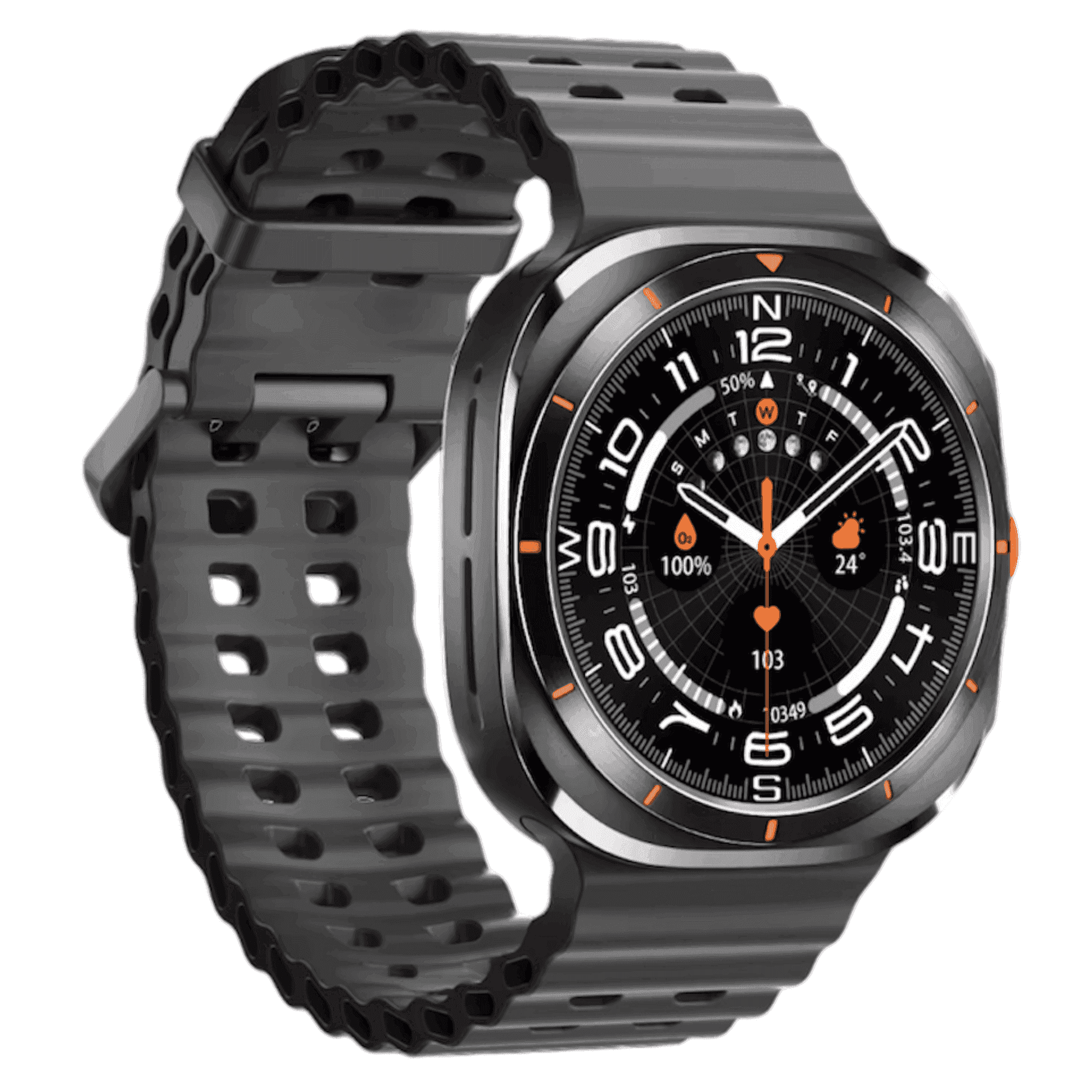 Black rugged smart watch with round dial and silicone strap, TUTT