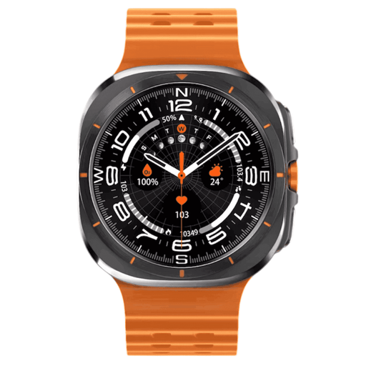 Rugged TUTT W8 smart watch with orange strap, round display showing fitness and weather features TUTT