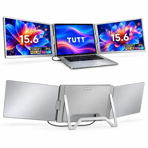 TUTT™ 15.6-inch laptop screen extender providing a triple monitor productivity setup for Mac and Windows.