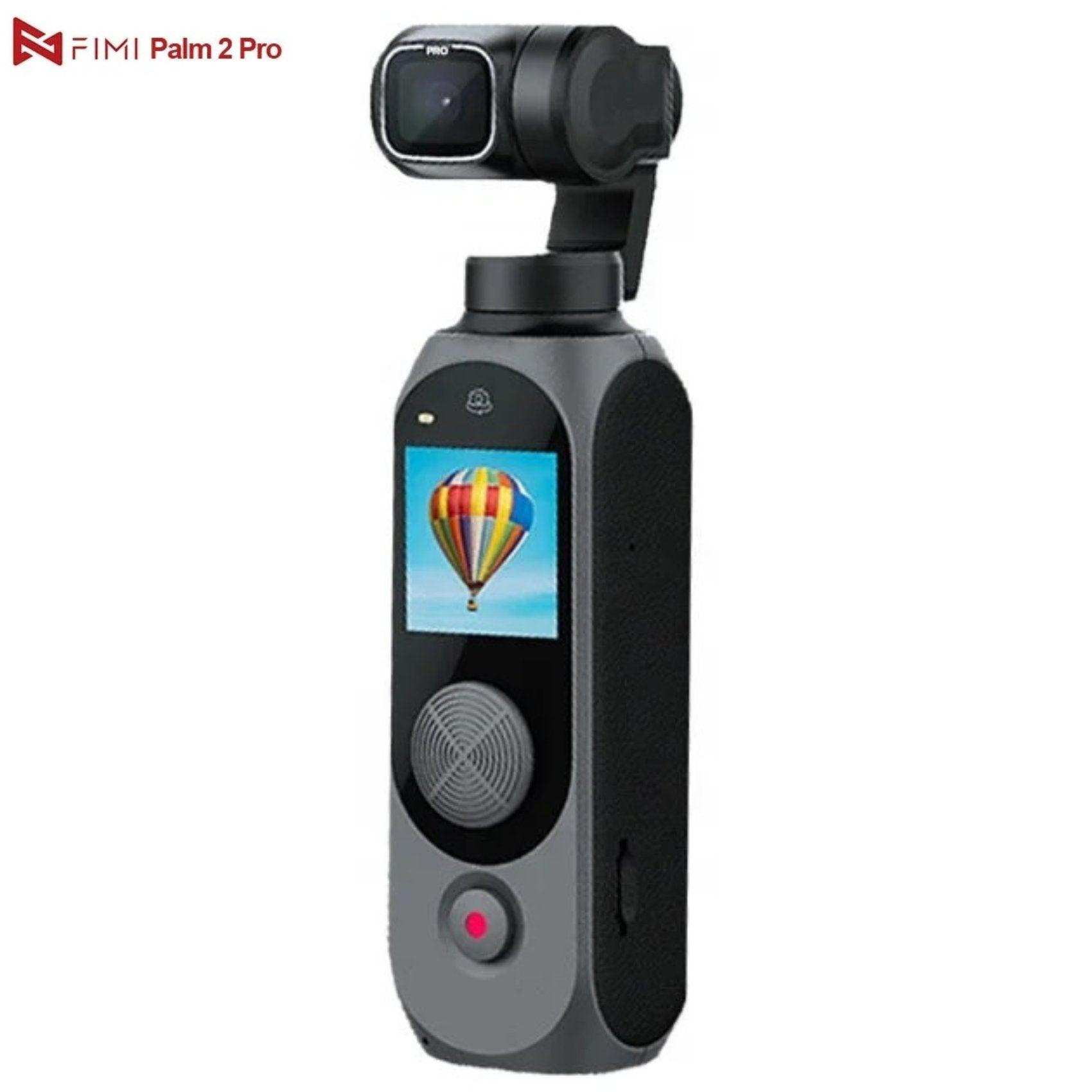 FIMI Palm 2 Pro handheld 3-axis gimbal camera with display screen showing hot air balloon, TUTT