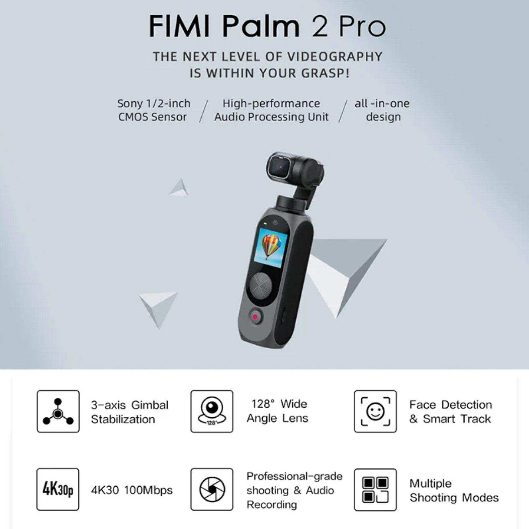 FIMI Palm 2 Pro 3-axis handheld gimbal pocket camera with 4K 30fps, features and specs TUTT