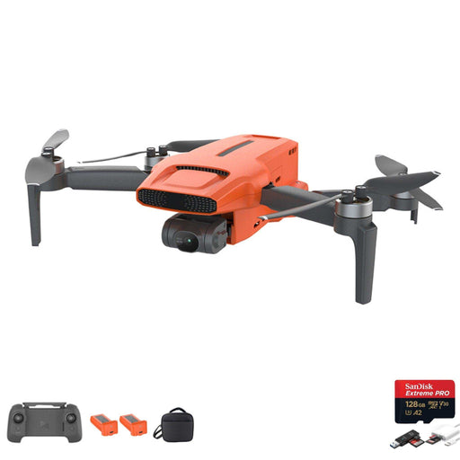 Orange Fimi X8 Mini 3 professional GPS drone with camera, remote, two batteries, carry case, and SanDisk Extreme Pro 128GB microSD card. TUTT