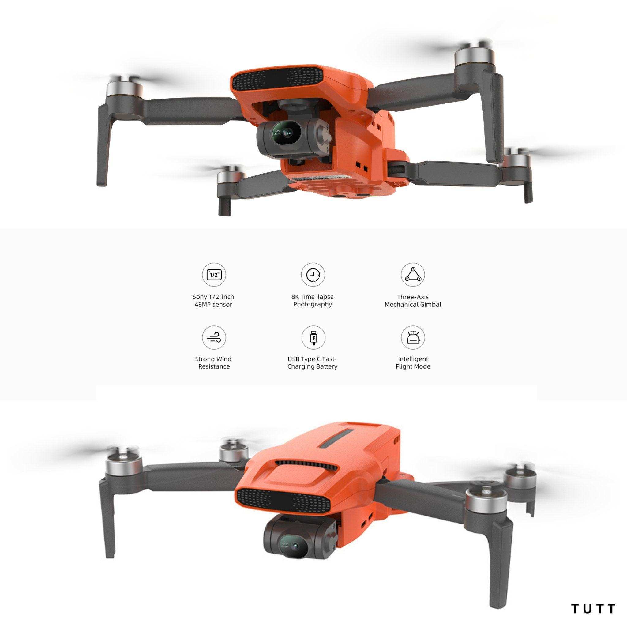 Orange Fimi X8 Mini 3 professional GPS drone with 4K camera and three-axis gimbal. TUTT
