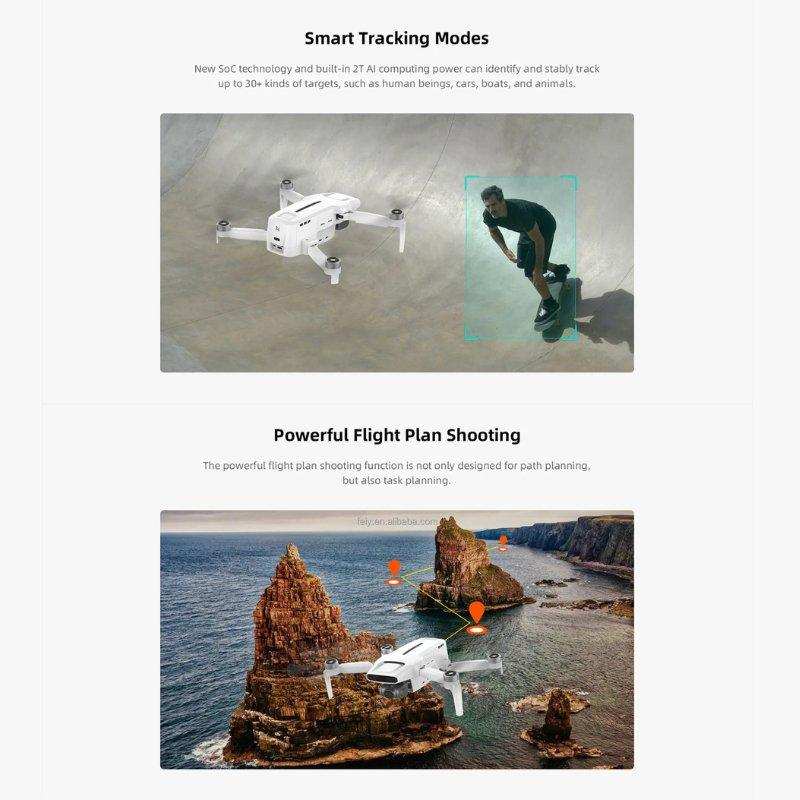 FIMI X8 Mini V2 GPS drone with 4K camera tracking skateboarder and flying over rocky coast TUTT