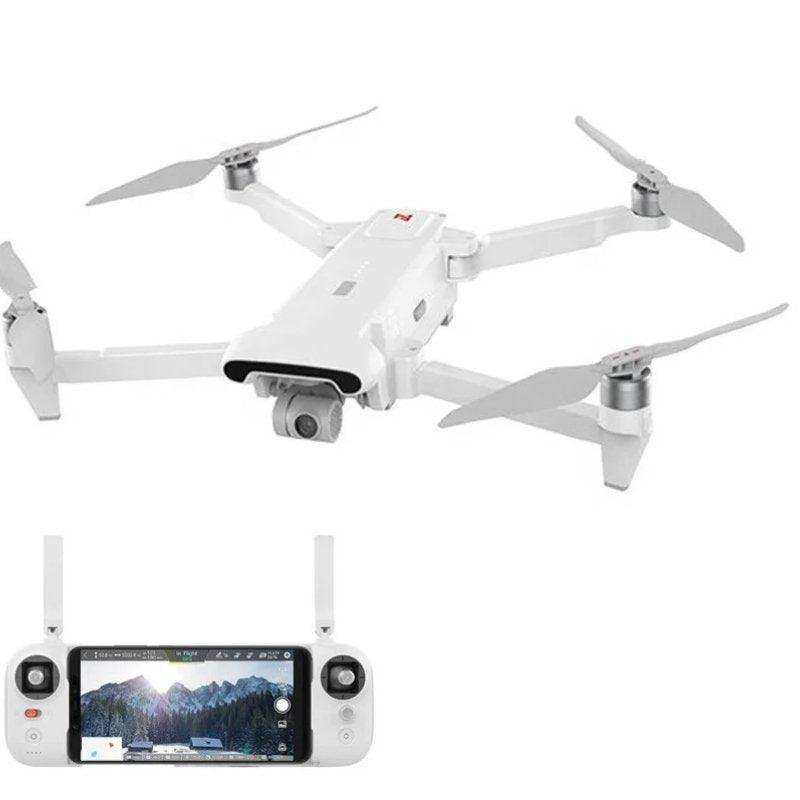 White foldable 4K drone with three-axis gimbal and remote controller, mountain view display TUTT