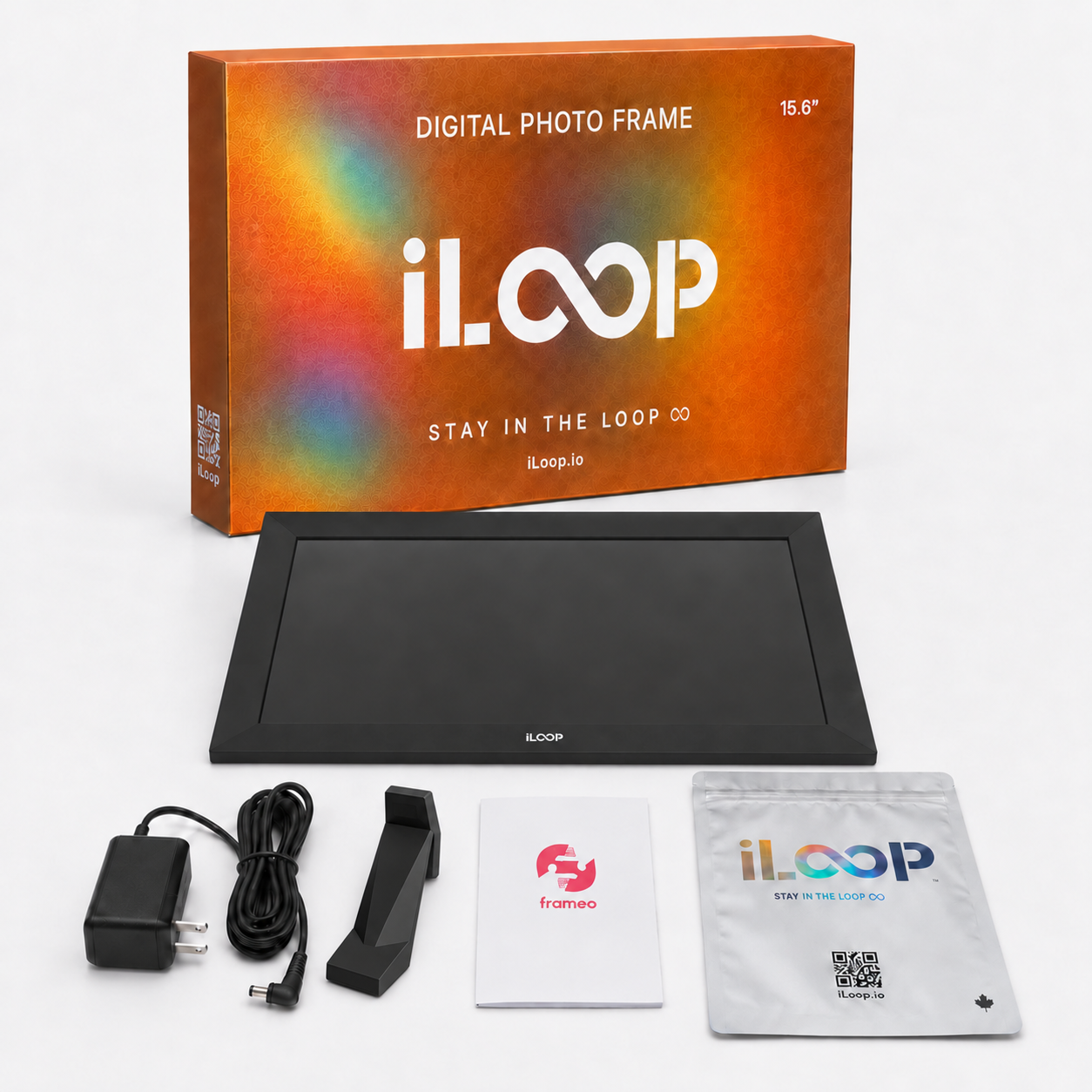 Cadre photo numérique iLoop 15,6" | Écran tactile Wi-Fi, 32 Go | Application Frameo | À poser ou à fixer au mur