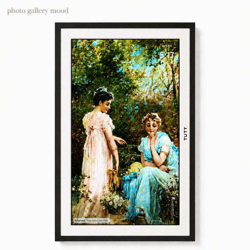 TUTT™ digital calendar displaying classic art in sleek black frame, perfect for home or office photo gallery mood