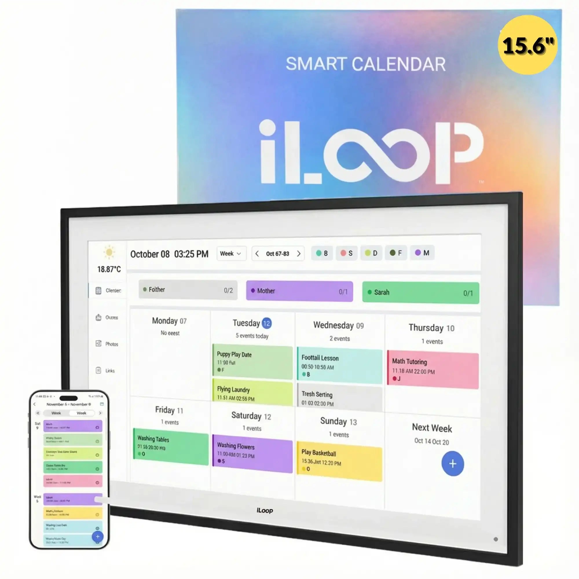 iLoop 15.6” Digital Calendar 32GB | Calendar, Wi-Fi Photo & Video Frame, Art Gallery | Premium Features No Subscription, Touchscreen