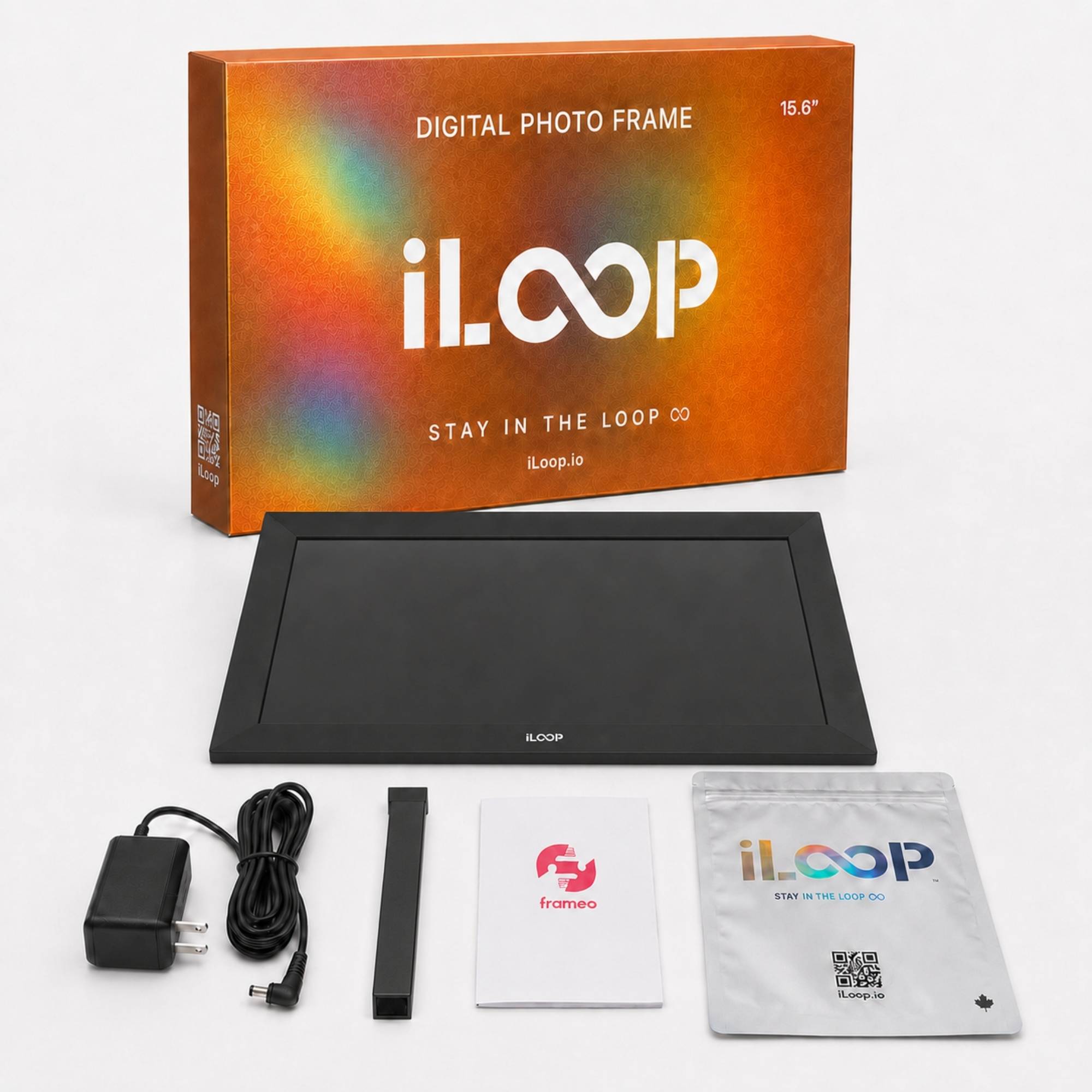 Cadre photo numérique iLoop 15,6" | Écran tactile Wi-Fi, 32 Go | Application Frameo | À poser ou à fixer au mur