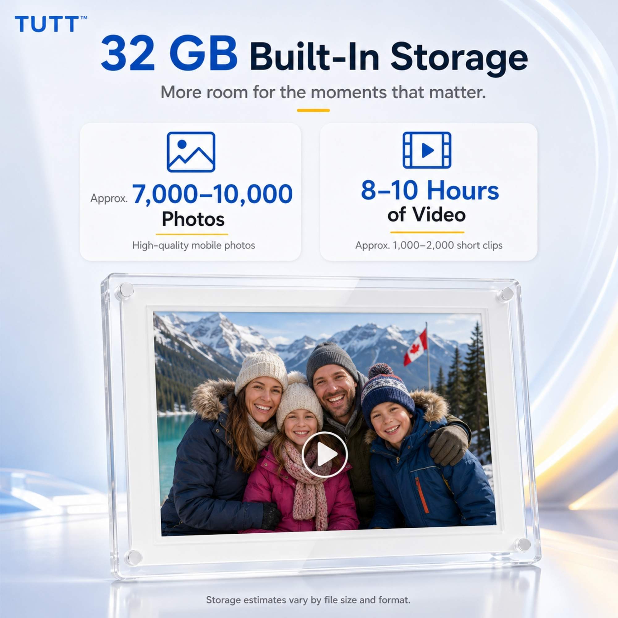 Cadre photo numérique ultra-fin TUTT 10,1 pouces | Wi-Fi | Écran tactile IPS | 32 Go de stockage intégré | Application Frameo 