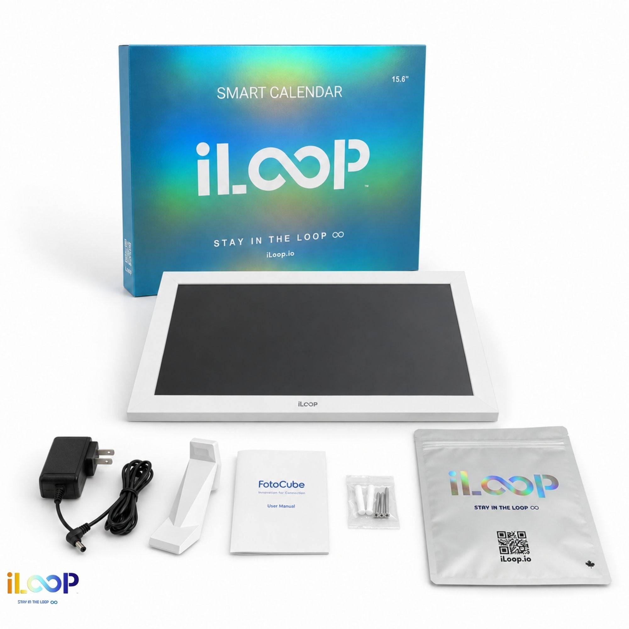 iLoop Calendrier numérique 15,6" 32 Go | Calendrier, cadre photo et vidéo Wi-Fi, galerie d'art | Fonctionnalités premium sans abonnement, écran tactile