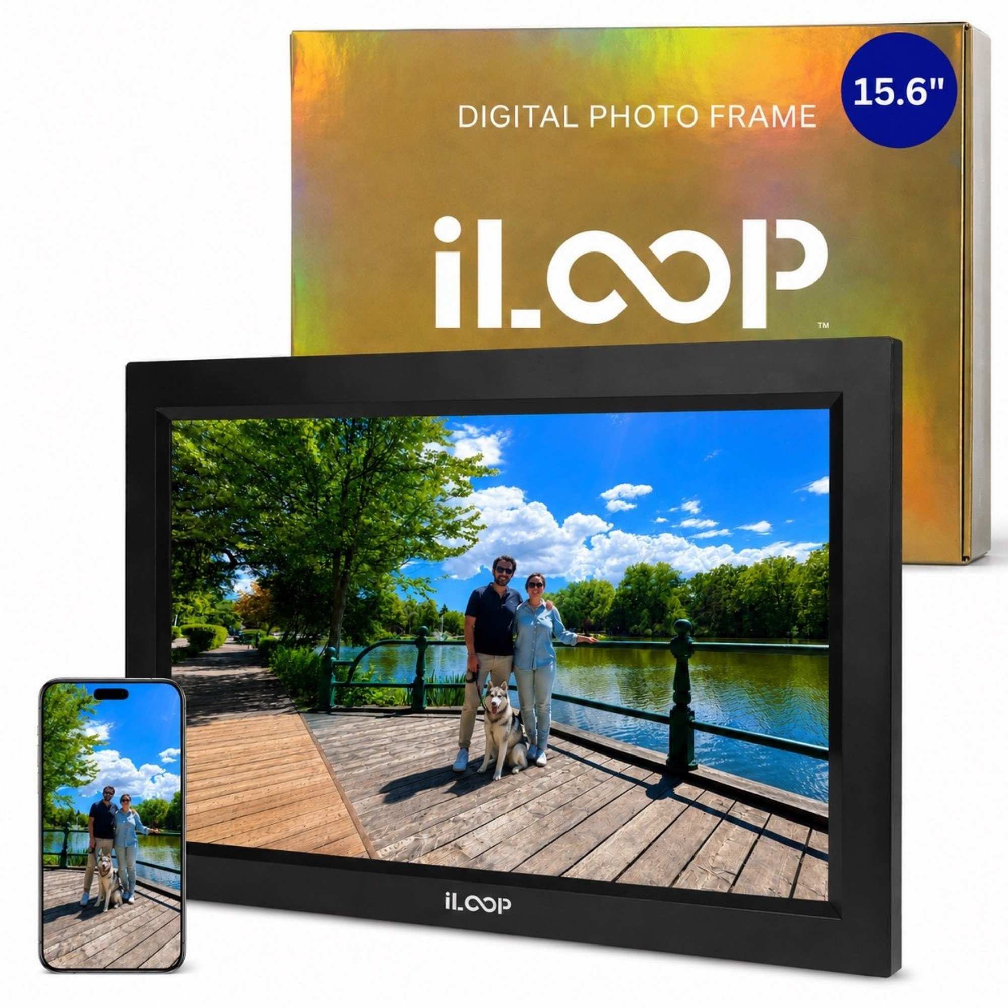 Cadre photo numérique iLoop 15,6" | Écran tactile Wi-Fi, 32 Go | Application Frameo | À poser ou à fixer au mur