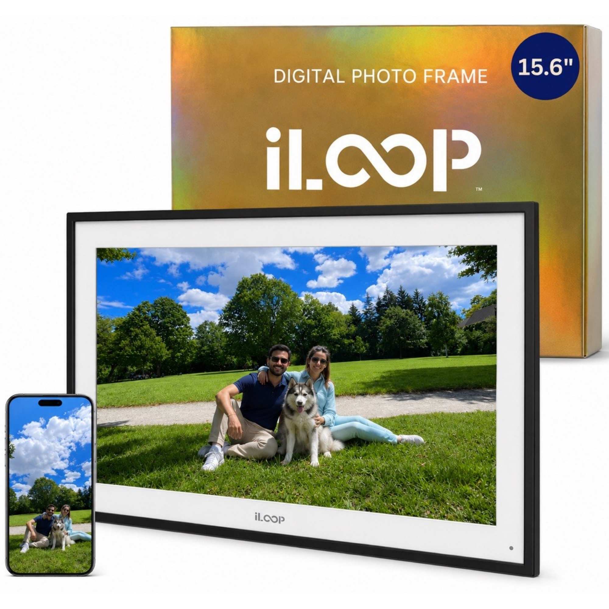 iloop 15.6” Digital Photo Frame | WiFi Touch Screen, 32 GB | Frameo App | Tabletop or Wall-Mounted