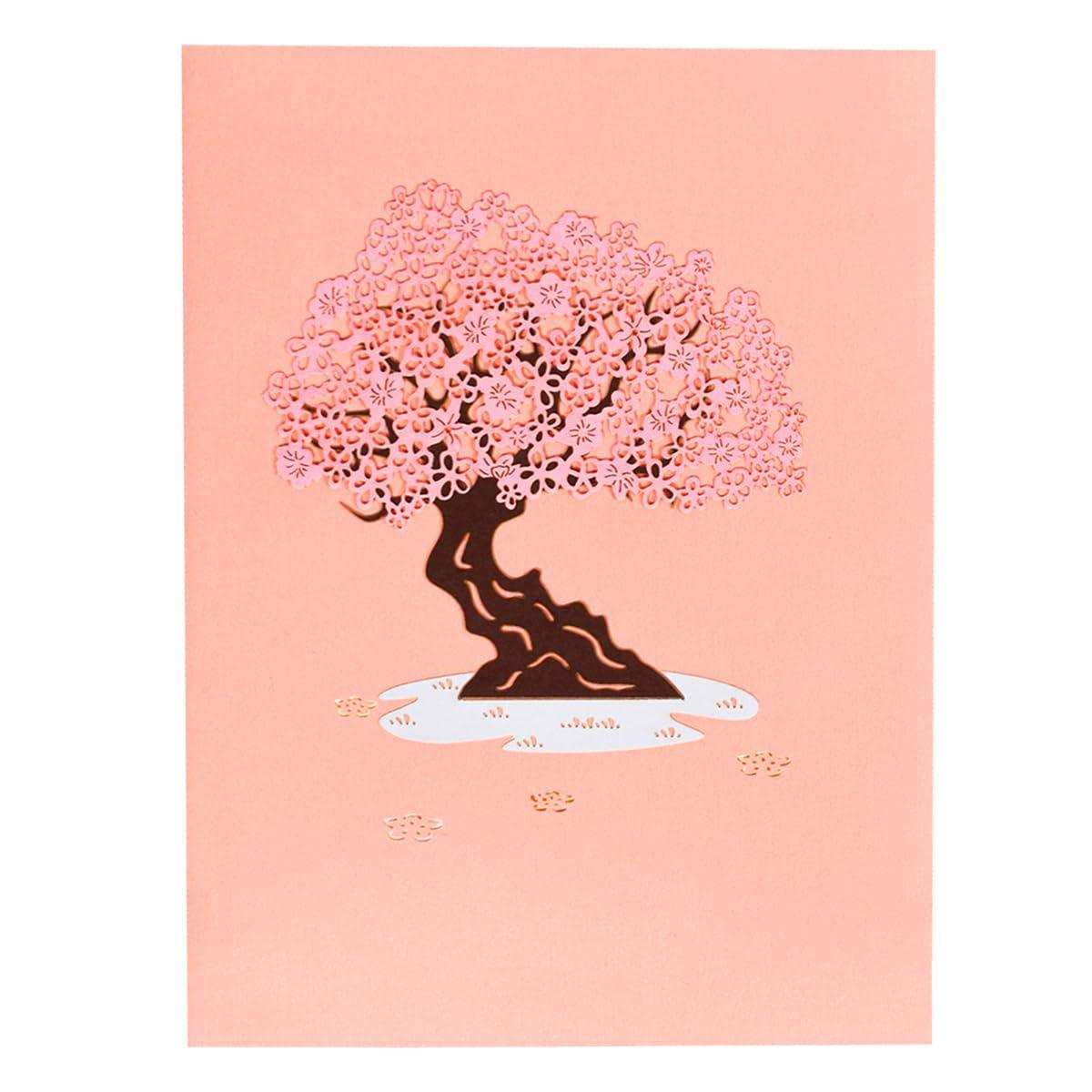 Pop-up greeting card featuring a pink cherry blossom tree on peach background TUTT