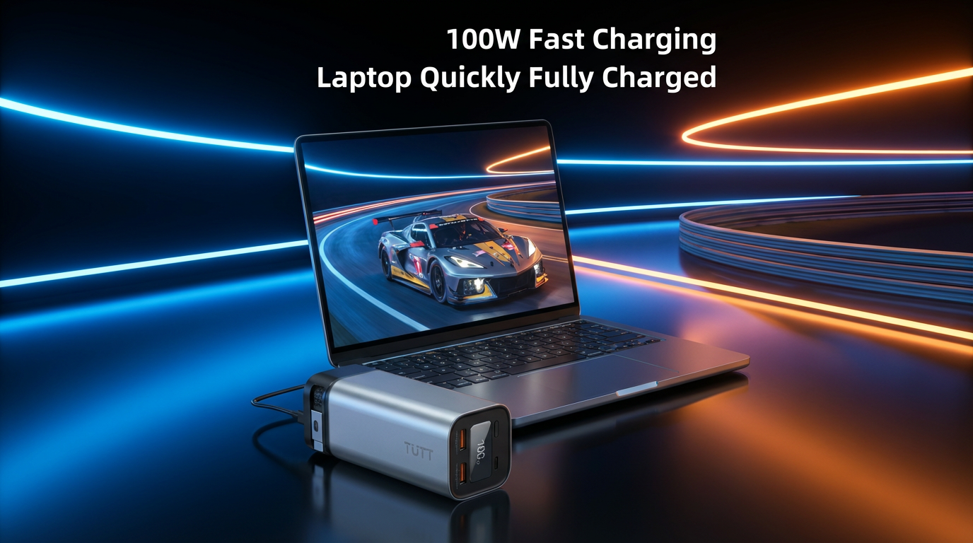 TUTT Monitor, Laptop Power Bank 100W 20,000mAh Retractable Cable LCD Display L1