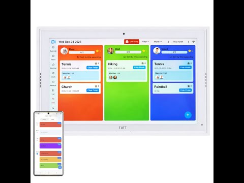 TUTT 15.6" Smart Display Digital Calendar with Camera, Android 14, Video Call Feature, Chore Chart, Photo & Video Frame, Wall Mounted & Desktop