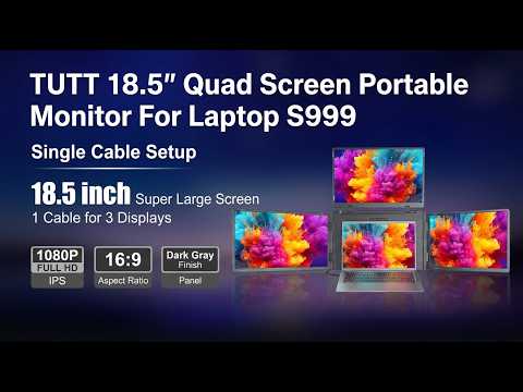 Écran portable quadruple TUTT 18.5″ pour ordinateur portable S999 | Connexion par un seul câble | IPS 1080p | sRGB 100%