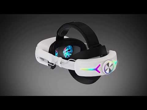 White VR head strap with RGB lighting, adjustable knob, and battery indicator for Meta Quest 3, TUTT