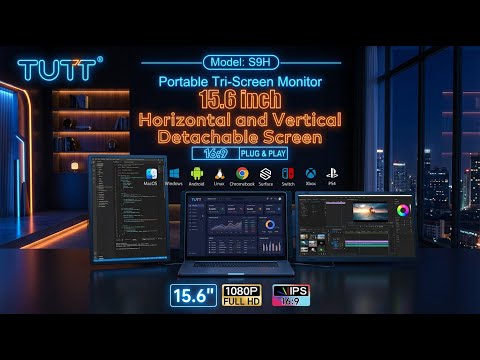 TUTT 15.6 Laptop Screen Extender Rugged Design | Portable Monitor For Laptop with H5 Converter Cable S9