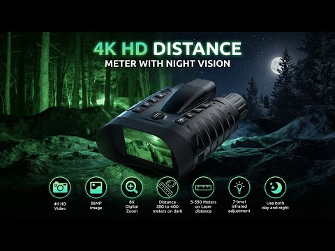 TUTT Infrared Night Vision Goggles Laser Rangefinder Binoculars 4k IP54 32MP 8X Digital Zoom NV2185 Plus