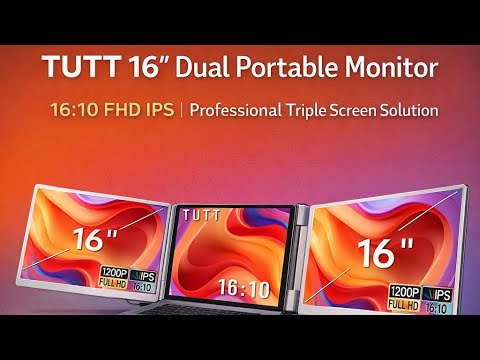 TUTT 15.6” Dual Portable Monitor | 16:9 Ratio FHD IPS Triple Screen Extender | Rotating Right Screen | Standalone | H5 Converter Cable | Windows, Mac OS – S10