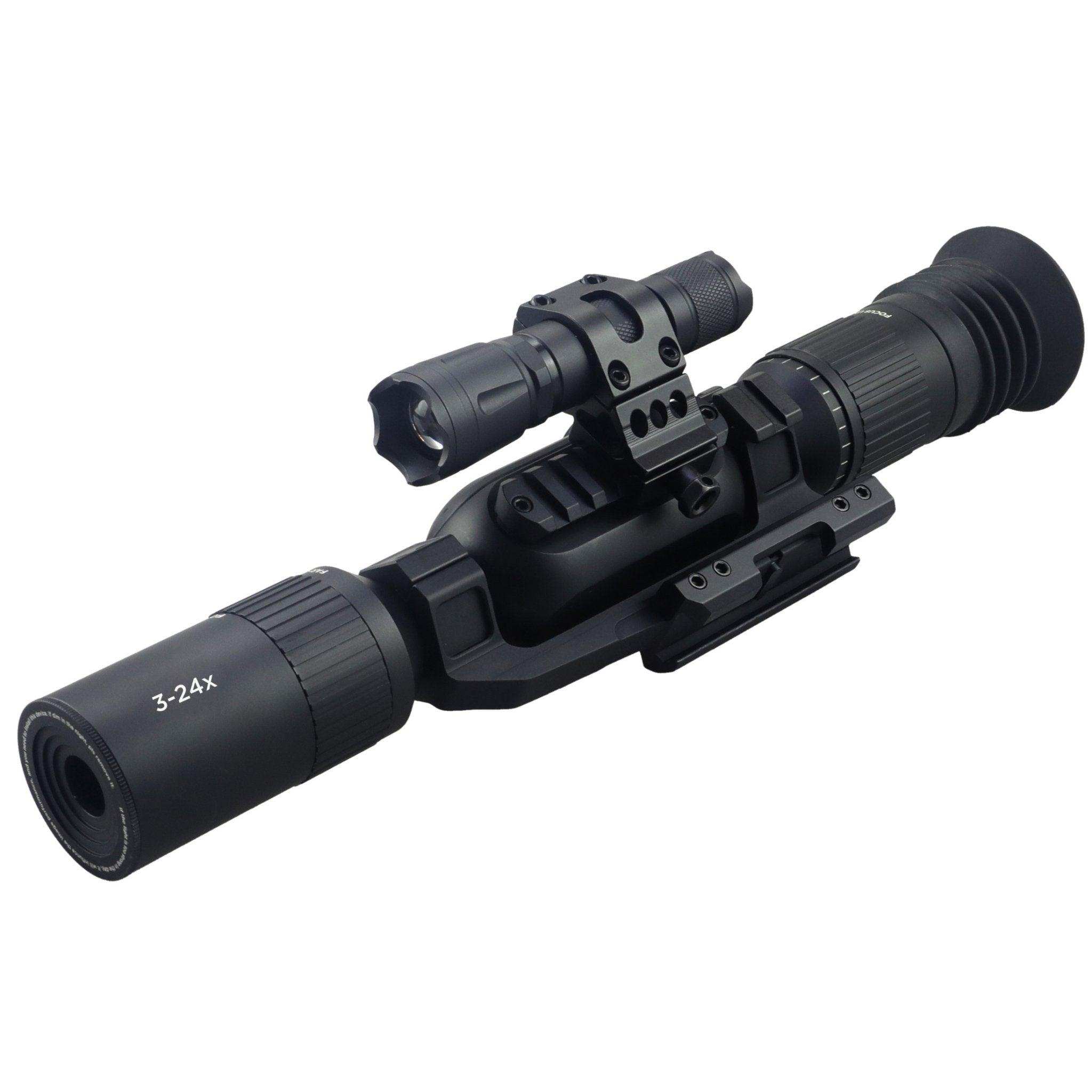 Tactical 3-24x digital day and night vision rifle scope with flashlight attachment, TUTT